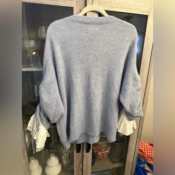 Cinq à Sept Atlas Wool Ruffle-Cuff Cardigan Light Blue Size Medium SEE DETAILS - Picture 11 of 15
